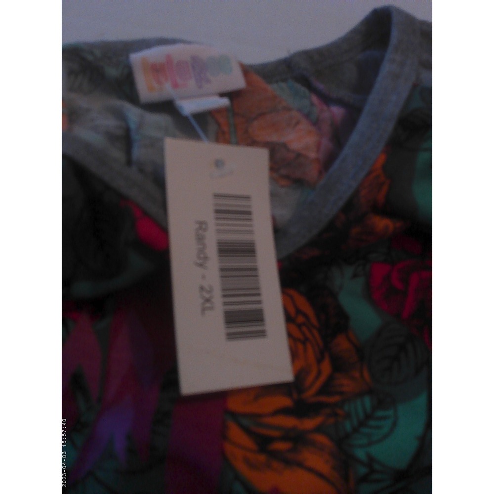 LULAROE RANDY WOMENS TEE SIZE 2XL NWT FLORAL W/GREY SLEEVES (RN5) - Picture 4 of 5